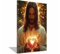 WIKEO Mural de Jesús Cuadro Mural de Jesús moderno decoración religiosa para el hogar y pintura moderna de Jesucristo, de sala de estar, oficina en casa（Oro-80x120cm Enmarcado