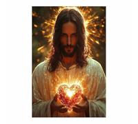 WIKEO Mural de Jesús Cuadro Mural de Jesús moderno decoración religiosa para el hogar y pintura moderna de Jesucristo, de sala de estar, oficina en casa（Oro-50x70cm Sin marco