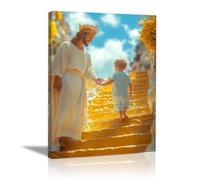 WIKEO Mural de Jesús Cuadro Mural del Niño del Amor de Jesús decoración religiosa para el hogar y pintura moderna de Jesucristo, de sala de estar, oficina en casa（Amarillo-40x60cm Enmarcado