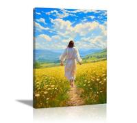 WIKEO Mural de Jesús Cuadro Paisaje de Jesús Caminando decoración religiosa para el hogar y pintura moderna de Jesucristo, de sala de estar, oficina en casa（Amarillo 5-70x100cm Enmarcado