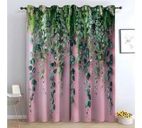 WIKEO Patrón Florales Verdes para niños y niñas Hojas de Plantas Modernas Modernas abstractas 80%, Cortinas Opacas,guardería, Aislamiento térmico, 2 paneles-160Al x 70An cm (2 Paneles)