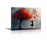 WIKEO Rojo Cuadro en Lienzo Banksy, Graffiti Árbol De La Chica De La Pintura Tejido no Tejido Impresión Artística,Imagen Decoracion de Pared Street Art para Sala Cocina-50x70cm Enmarcado