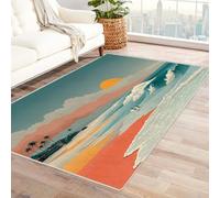 WIKEO Vintage Abstracto Moderno Alfombra Árbol Colorido de la Puesta del Sol de la Playa Contemporáneo Bohemio, Fácil de Limpiar, para Habitación, Cocina, Salón Alfombras(Azul-74-120x150cm
