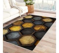 WIKEO Vintage Abstracto Moderno Alfombra Patrón geométrico Retro Contemporáneo Bohemio, Fácil de Limpiar, para Habitación, Cocina, Salón Alfombras(Amarillo-150x210cm