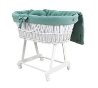 Wiklinopol Amelia Moisés de mimbre con estructura y colchón - Cesta para bebé en color blanco - Juego de ropa de cama de muselina caqui - Cesta de mimbre portátil, ideal para recién nacidos