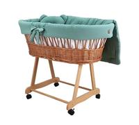 Wiklinopol Amelia moisés de mimbre con estructura y colchón, cesta para bebé en color natural, juego de sábanas de muselina en color caqui, cesta de mimbre, portátil, ideal para recién nacidos
