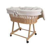 Wiklinopol Amelia moisés de mimbre con estructura y colchón - Cesta para bebé en color natural - Juego de ropa de cama de muselina beige - Cesta de mimbre portátil, ideal para recién nacidos