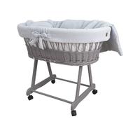 Wiklinopol Moisés Amelia bassinet de mimbre con estructura y colchón - Cesta para bebé en gris - Juego de ropa de cama de muselina en gris claro - Cesta de mimbre portátil, ideal para recién nacidos