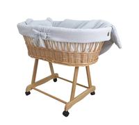 Wiklinopol Moisés Amelia de mimbre con estructura y colchón - Cesta para bebé en color natural - Juego de ropa de cama de muselina gris claro - Cesta de mimbre portátil, ideal para recién nacidos