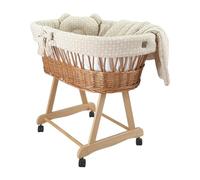 Wiklinopol Moisés Amelia de mimbre con estructura y colchón, cesta para bebé en color natural, juego de ropa de cama de muselina en ramas beis, cesta de mimbre, portátil, ideal para recién nacidos