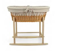 Wiklinopol Moisés Bebé OLIWIA II - Minicuna de Mimbre con Soporte de Madera - Set Completo con colchón y Ropa de Cama de Muselina Beige, Transpirable, Lavable e hipoalergénica