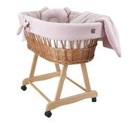WIKLINOPOL - Moisés completo con cesta de moisés natural, colchón y ropa de cama de algodón 100% en color lila dorado, espacio seguro para dormir con ruedas y freno, modelo Amelia