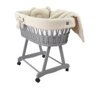 Wiklinopol Moseskorb Amelia de mimbre con estructura y colchón - Cesta para bebé en gris - Juego de ropa de cama de muselina en ramas beige - Cesta de mimbre portátil, ideal para recién nacidos