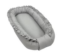 WIKLINOPOL Nido Bebé Reductor 85x45 cm en Gris con Volantes - Baby Nest Portátil con Colchón - Cojín Nido Lavable de Algodón 100 % - Seguro y Cómodo para Casa o Viaje