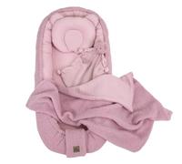 WIKLINOPOL Set Babynest Rosa - Baby Nest para recién nacido, nido & cocoon con cojín Bärchen, manta & dou dou - Canastilla bebé transpirable de muselina & peluche Teddy
