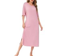 Wikoan Camisón Mujer Cuello Redondo Manga Corta Suave Camisón Largo con Bolsillos,Rosa Carne,XL