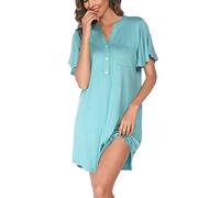 Wikoan Camisones Mujer Invierno, Pijama de Mujer Algodón de Manga Larga a Rayas,Verde Claro,S
