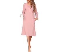 Wikoan Camisones para Mujer Algodón Ropa De Dormir para Mujer Cuello en Redondo de Dormir con Bolsillos S-XXL
