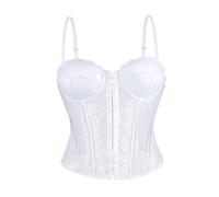 Wikoan Corset Mujer Top Sexy Encaje Corset Faja para Mujer Corsé con Tirantes y Cremallera,Blanco,L