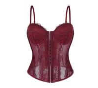 Wikoan Corset Mujer Top Sexy Encaje Corset Faja para Mujer Corsé con Tirantes y Cremallera,Burdeos,S
