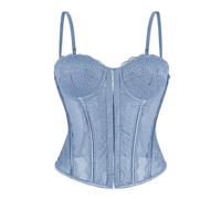 Wikoan Corset Mujer Top Sexy Encaje Corset Faja para Mujer Corsé con Tirantes y Cremallera,Gris Azul,XL