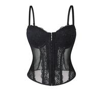 Wikoan Corset Mujer Top Sexy Encaje Corset Faja para Mujer Corsé con Tirantes y Cremallera,Negro,M