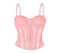 Wikoan Corset Mujer Top Sexy Encaje Corset Faja para Mujer Corsé con Tirantes y Cremallera,Rosa,M