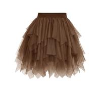 Wikoan Faldas para Mujer Falda Corta de Mujer Falda Asimétrica de Tul Falda de Tul Multicapa con Forro Suave,Marrón Oscuro,S-M