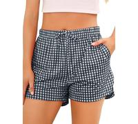 Wikoan Pantalon Pijama Mujer,Elegante Pantalones Cortos a Cuadros Suaves y Cómodos para Dormir con Cordón y Bolsillos Negro,S