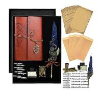 wiksite Pluma de caligrafía, pluma de inmersión hecha a mano, pluma de plumas vintage, juego de tinta para papelería, regalo, color azul (27)