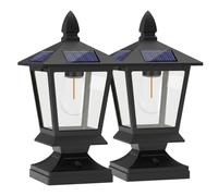 Wilafury 2 luces solares para postes, lámpara de poste para jardín al aire libre, camino de bolardo con linterna LED fotosensible para decoración de jardín, Patio, negro