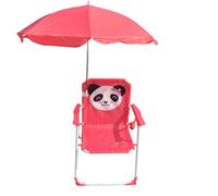 Wilafury Silla de Playa para niños con sombrilla, Silla Plegable para Exteriores con Estampado de Panda, Parasol para Viajes al Parque, jardín, Patio, Camping, Color Rojo