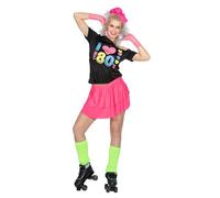 Wilbers & Wilbers 4120 - Camiseta años 80, Negra con Estampado de neón, para Fiestas temáticas, Festivales, Disfraces