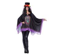 Wilbers & Wilbers - 4962 - Poncho Día de los Muertos con flecos, para adultos, para fiesta temática Día de los Muertos, Halloween