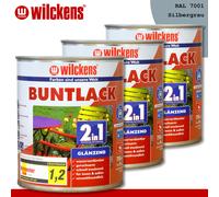 Wilckens 3 x 750 ML Laca Colorida 2in1 Brillante Ral 7001 Gris Plata Interior Y