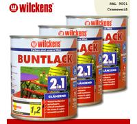 Wilckens 3 x 750 ML Laca Colorida 2in1 Brillante Ral 9001 Crema Interior Y