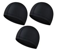 wilcractk Gorro Natacion de Tela para Hombre y niño, Swimming Cap Negra, Pack de 3, Alta Elasticidad y Secado rápido, Ideal para Piscina, SPA y Entrenamiento Diario