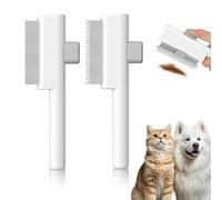 wilcractk Juego de peines para perros y gatos, cepillo autolimpiante con eliminación de vello con un solo clic, blanco, paquete de 2 con dientes largos y gruesos, cepillo para capa inferior para