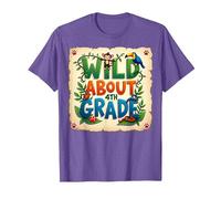 Wild About 4th Grade Jungle Adventure School, 4to Grado Camiseta, Hombre, Morado Jaspeado, S
