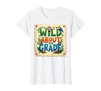 Wild About 4th Grade Jungle Adventure School, 4to Grado Camiseta, Mujer, Blanco, M