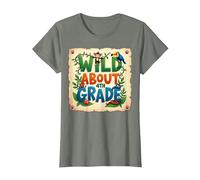 Wild About 4th Grade Jungle Adventure School, 4to Grado Camiseta, Mujer, Verde Militar Jaspeado, S