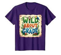 Wild About 4th Grade Jungle Adventure School, 4to Grado Camiseta, Niños, Morado, 6 años
