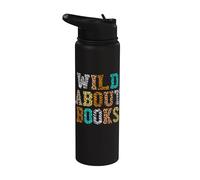 Wild About Books Reading Animal Book Lover Teacher Stainless Steel Insulated Water Bottle