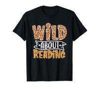 Wild About Reading Libros Amantes Biblioteca Día Profesor Inglés Camiseta