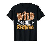 Wild About Reading Libros Amantes Biblioteca Día Profesor Inglés Camiseta gráfica económica, Hombre, Negro, S