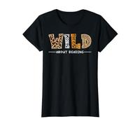 Wild About Reading Libros Amantes Biblioteca Día Profesor Inglés Camiseta gráfica económica, Mujer, Negro, L