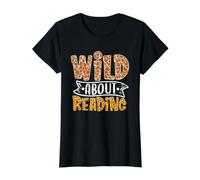 Wild About Reading Libros Amantes Biblioteca Día Profesor Inglés Camiseta gráfica económica, Mujer, Negro, XS