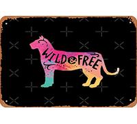 Wild And Free - Cartel de metal vintage con cita inspiradora de Jaguar en acuarela, 30,5 x 20,3 cm