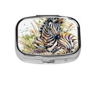 Wild Animal - Pastillero con 2 compartimentos, diseño de cebras a rayas blancas y negras con hierba, organizador portátil