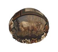 Wild Animals - Gorros de ducha retro de granja para mujer, gorros de baño elásticos y reutilizables, gorro de ducha de doble capa impermeable, gorros de ducha de baño